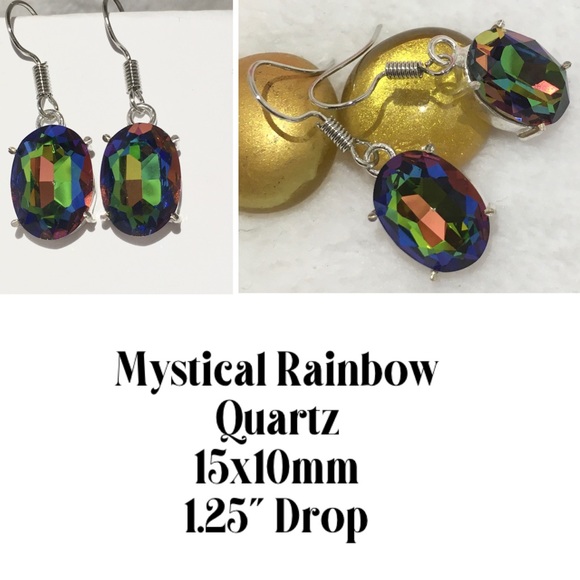 Rainbow Quartz Gemstone Handmade Dangle Earrings - Picture 3 of 4